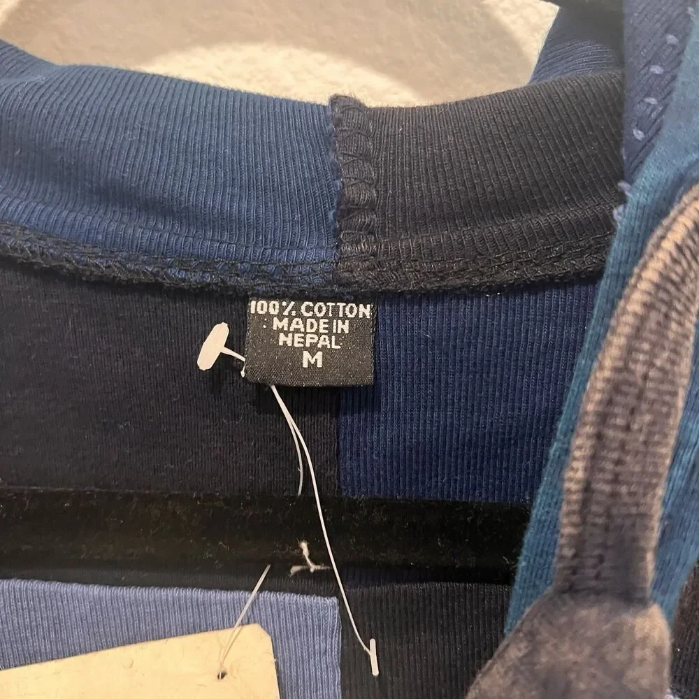 Cotton Jacket Stonewash Hippie Boho  Emo Funky Patchwork Pixie Zip Hoodie Sz M - Picture 2 of 6